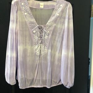 🧚‍♀️Lavender Tie Dye Blouse with Blinged Neckline